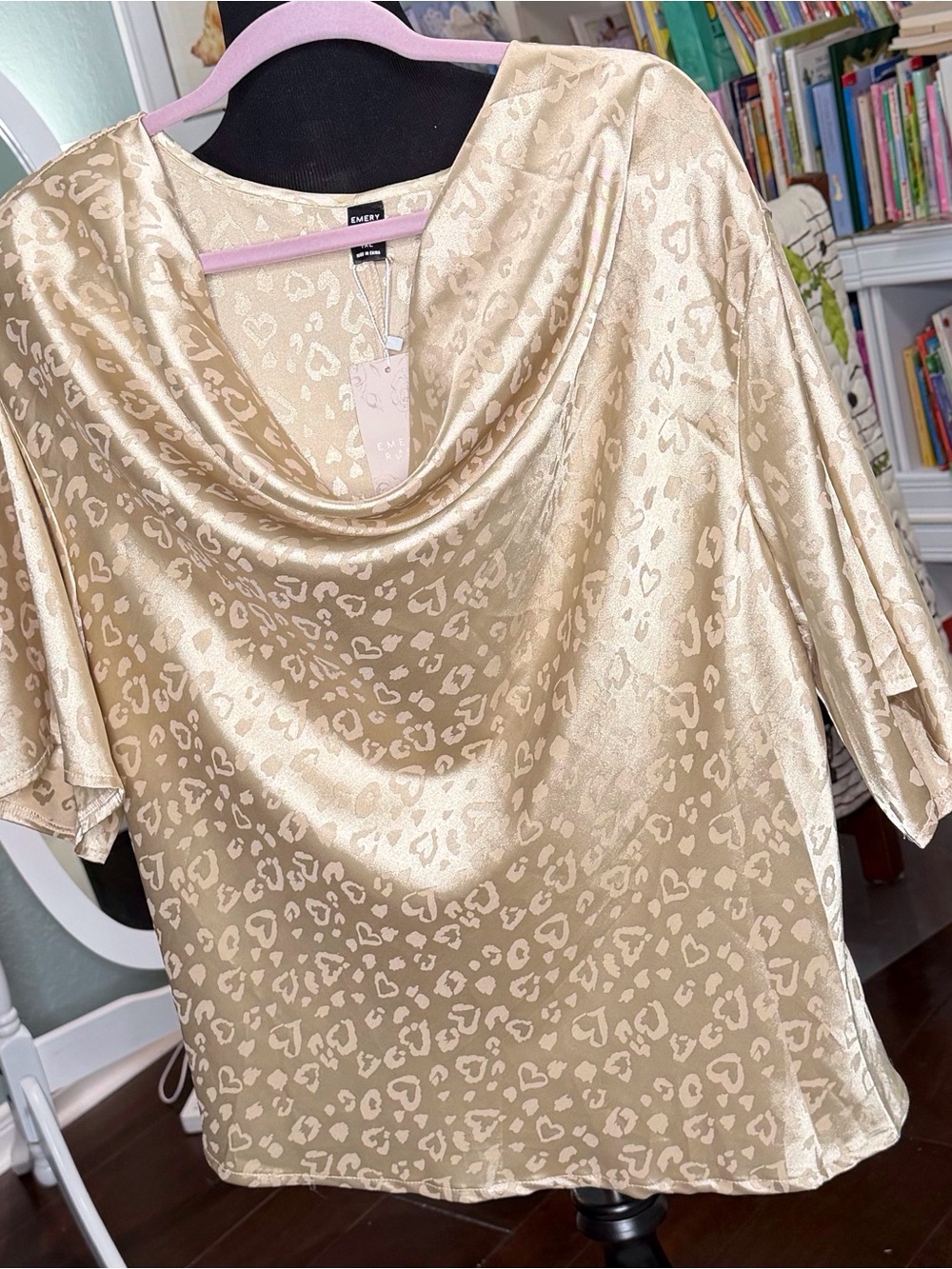 Express Satin Cowl Neck Blouse in Champagne